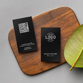 Cartão De Visita Código QR de logotipo - mínimo preto - moderno per