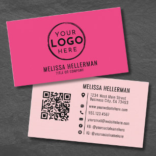 Cartão De Visita Código QR de Logotipo Moderno Minimalista Rosa Gir