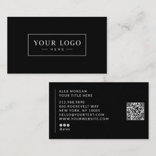 Cartão De Visita Código QR de Logotipo Moderno Profissional Preto