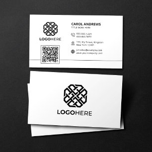 Cartão De Visita Código QR de Logotipo Moderno Simples Branco Genér