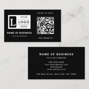 Cartão De Visita Código QR de Logotipo Personalizado Preto Minimali