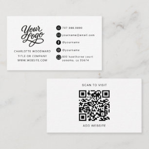 Cartão De Visita Código QR de Logotipo Preto e Branco Profissional