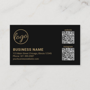 Cartão De Visita Código QR de logotipo preto e dourado profissional