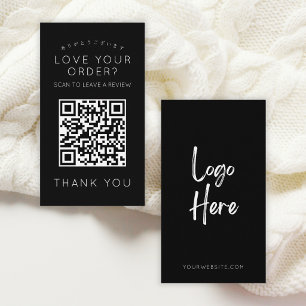 Cartão De Visita Código QR de Logotipo Preto Minimalista Deixe uma