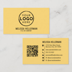 Cartão De Visita Código QR de Logotipo Profissional Amarelo Minimal