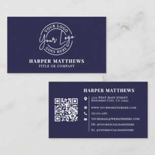 Cartão De Visita Código QR de Logotipo Profissional Minimalista Azu