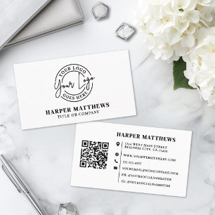 Cartão De Visita Código QR de Logotipo Profissional Minimalista Mod