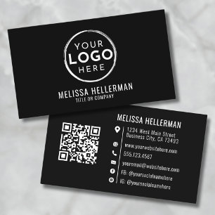 Cartão De Visita Código QR de Logotipo Profissional Minimalista Mod