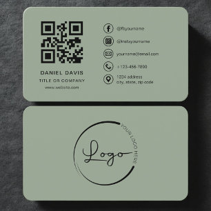 Cartão De Visita Código QR de Logotipo Profissional Verde Salvia