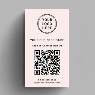 Cartão De Visita Código QR de Logotipo Promocional Moderno Rosa