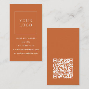 Cartão De Visita Código QR de logotipo vertical laranja minimalista