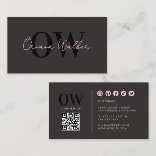 Cartão De Visita Código QR de Luxo com Letra Preta Moderna Rosa