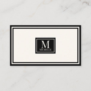 Cartão De Visita Código QR de Luxo com Monograma Moderno Preto/Marf