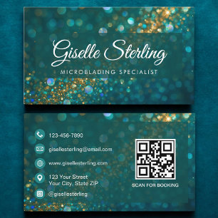 Cartão De Visita Código QR de luxo Dourado de brilho