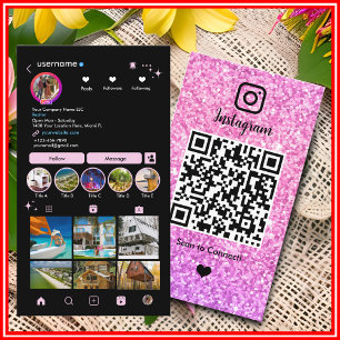 Cartão De Visita Código QR de Luxo Instagram com Brilho Rosa