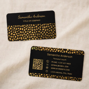 Cartão De Visita Código QR de luxo Leopard Black Gold Print