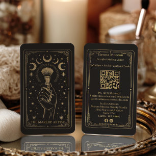 Cartão De Visita Código QR de Maquiagem Tarot Celestial Retro Doura