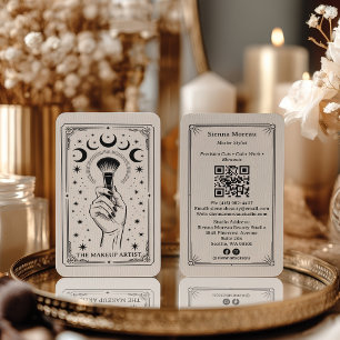 Cartão De Visita Código QR de Maquiagem Tarot Celestial Retro Vinta