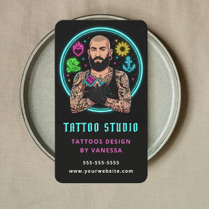 Cartão De Visita Código QR de Marca de Artista de Tatuagem Criativo