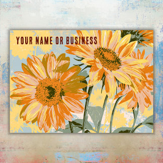 Cartão De Visita Código QR de Marca Floral Girassol Retro Amarelo