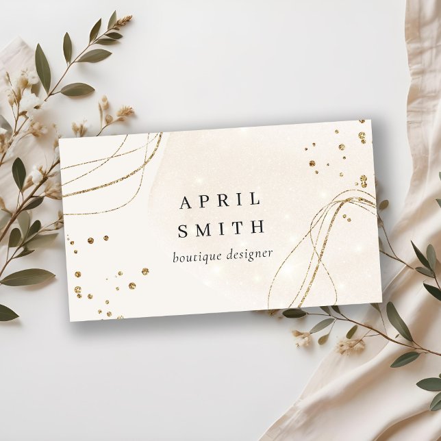 Cartão De Visita Código QR de marfim Dourado de marfim de Abstrato  (Criador carregado)