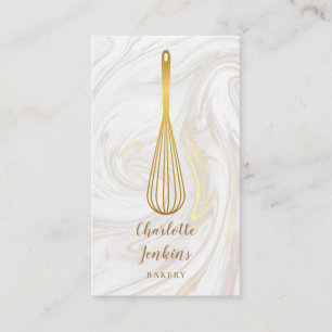 Cartão De Visita Código QR de Mármore da Padaria Gold Whisk