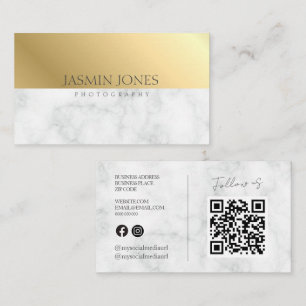 Cartão De Visita Código QR de Mármore Dourado Elegante