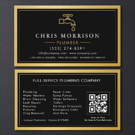 Cartão De Visita Código QR de Metal Dourado Preto para Empreiteiro