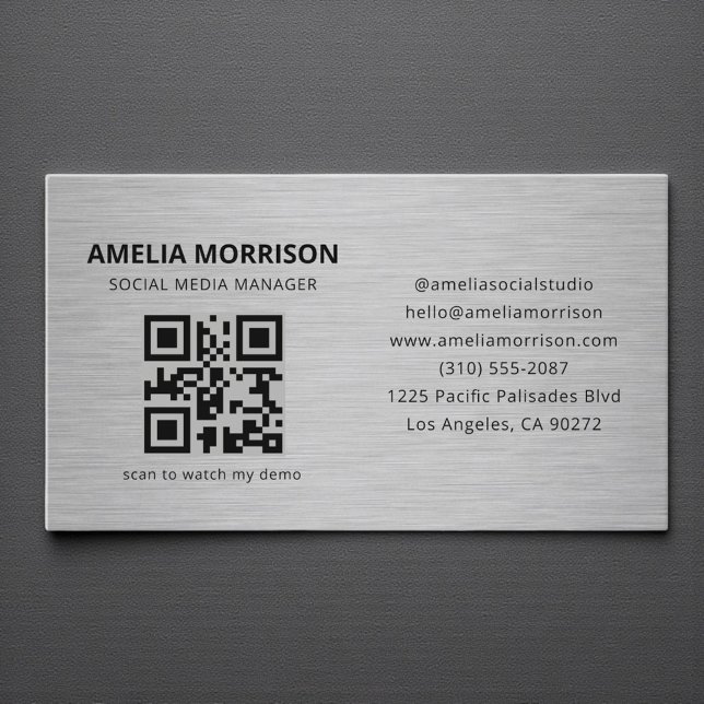 Cartão De Visita Código QR de Metal Moderno Minimalista Profissiona (Criador carregado)