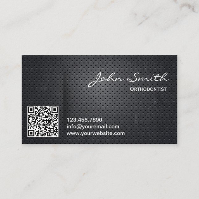 Cartão De Visita Código QR de metal preto ortodontista (Frente)
