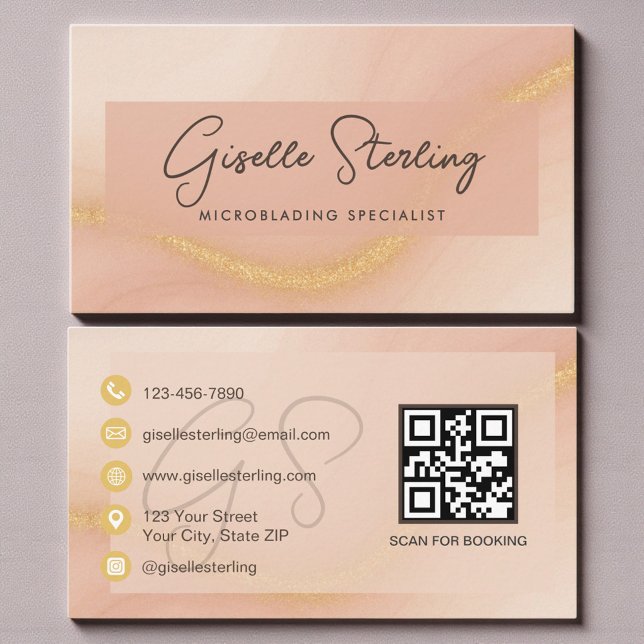 Cartão De Visita Código QR de Microblading Aquarela (Criador carregado)