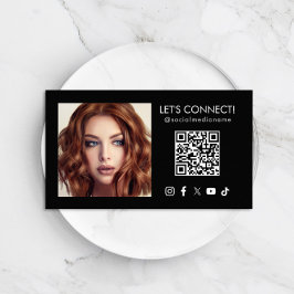 Cartão De Visita Código QR de Mídia Social Adicionar Foto a Preto