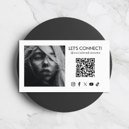 Cartão De Visita Código QR de Mídia Social Adicionar Foto Branco