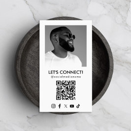 Cartão De Visita Código QR de Mídia Social Adicionar Foto Branco Ve