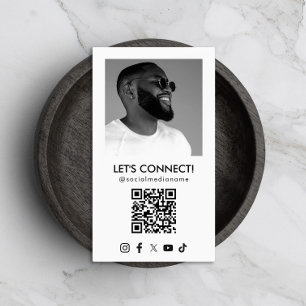 Cartão De Visita Código QR de Mídia Social Adicionar Foto Branco Ve