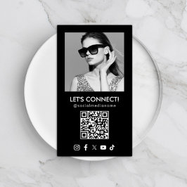 Cartão De Visita Código QR de Mídia Social Adicionar Foto Preta Ver