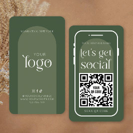 Cartão De Visita Código QR de Mídia Social Boho Sage Logotipo Moder