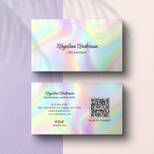 Cartão De Visita Código QR de Mídia Social com Letra Elegante Holog