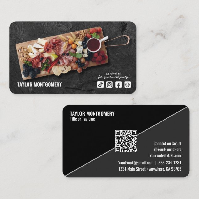 Cartão De Visita Código QR de Mídia Social de Catering (Frente/Verso)