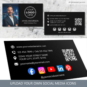 Cartão De Visita Código QR de Mídia Social de Foto de Logo Profissi