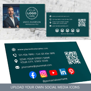 Cartão De Visita Código QR de Mídia Social de Foto de Logo Profissi