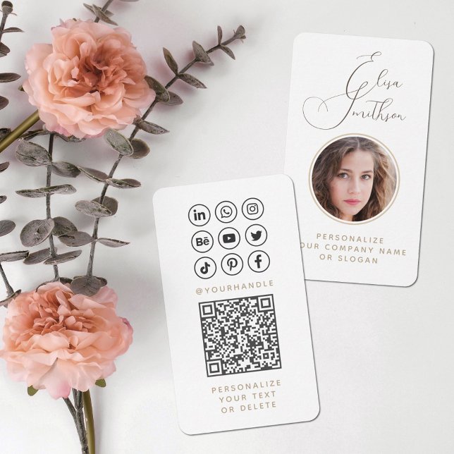 Cartão De Visita Código QR de Mídia Social de Script Moderno Adicio (Criador carregado)