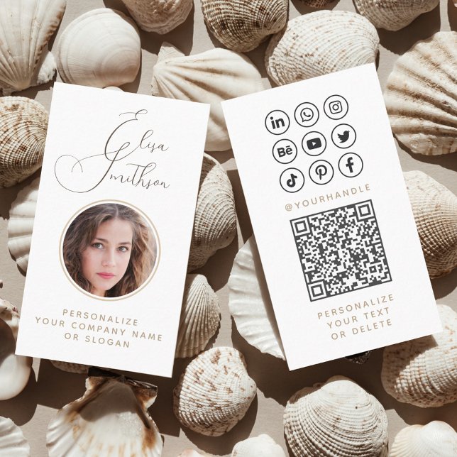 Cartão De Visita Código QR de Mídia Social de Script Moderno Adicio (Criador carregado)
