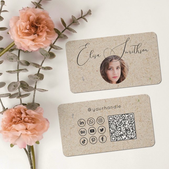 Cartão De Visita Código QR de Mídia Social de Script Moderno Adicio (Criador carregado)