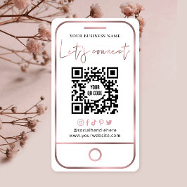 Cartão De Visita Código QR de Mídia Social Dourada rosa se conecta