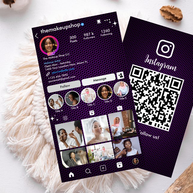Cartão De Visita Código QR de Mídia Social em Mel hexagonal Roxo do (Criador carregado)