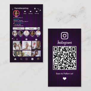 Cartão De Visita Código QR de Mídia Social em Mel hexagonal Roxo do