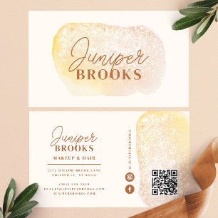 Cartão De Visita Código QR de Mídia Social Glitter Dourado Pêssego