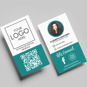 Cartão De Visita Código QR de Mídia Social Logotipo de Empresa e Fo