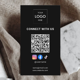Cartão De Visita Código QR de Mídia Social Logotipo Moderno Preto